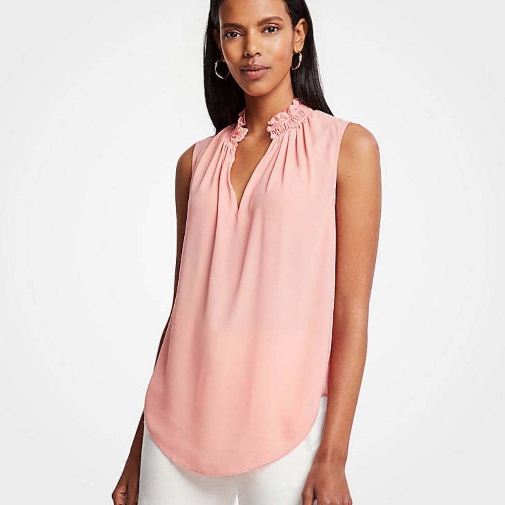 Ann Taylor Smocked Ruffle Shell